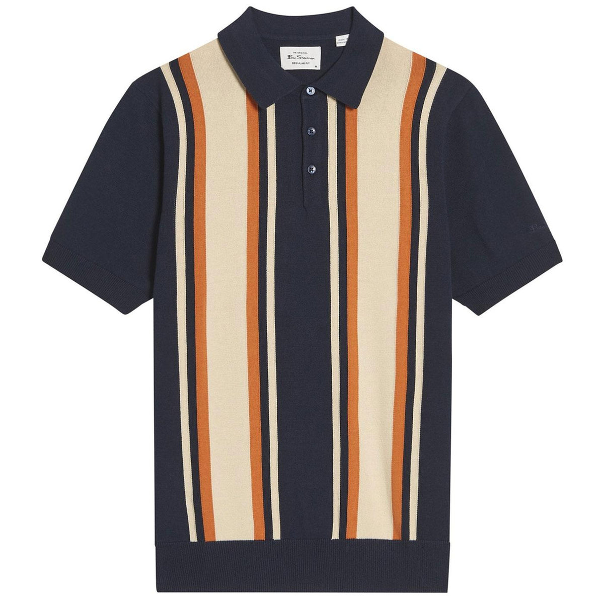 Ben Sherman Mens Vertical Stripe Golfer In Dark Navy