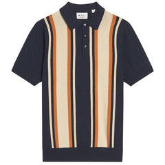 Ben Sherman Mens Vertical Stripe Golfer In Dark Navy