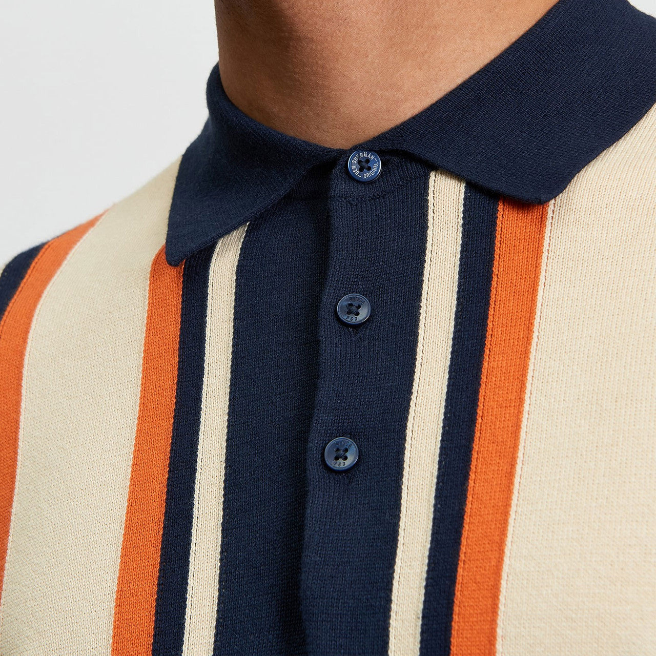 Ben Sherman Mens Vertical Stripe Golfer In Dark Navy