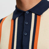 Ben Sherman Mens Vertical Stripe Golfer In Dark Navy