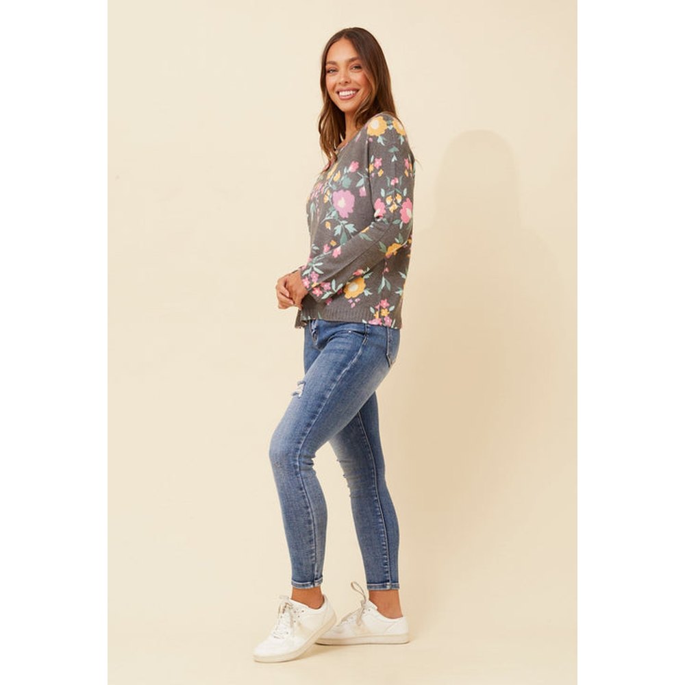 Izabel London Bottega Moda Silky Knit Floral Print In Multi