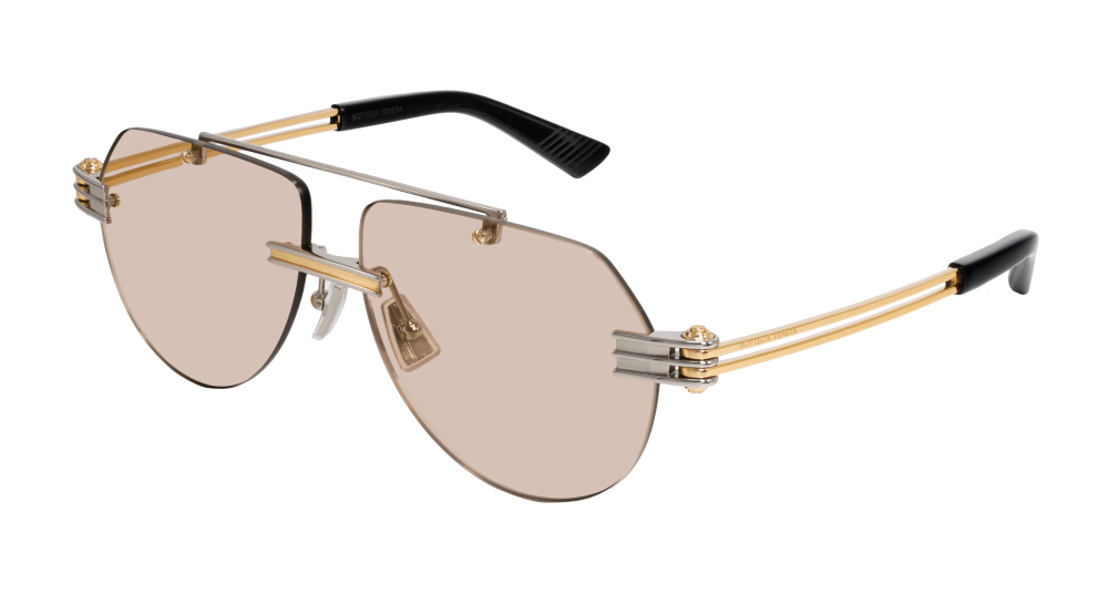 Bottega Veneta Sunglasses Unisex Silver Gold Brown Bv1342S-002
