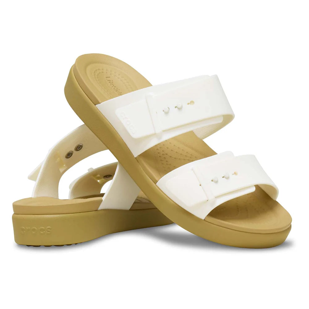 Crocs Womens Brooklyn Buckle Low Sandals-Chalk