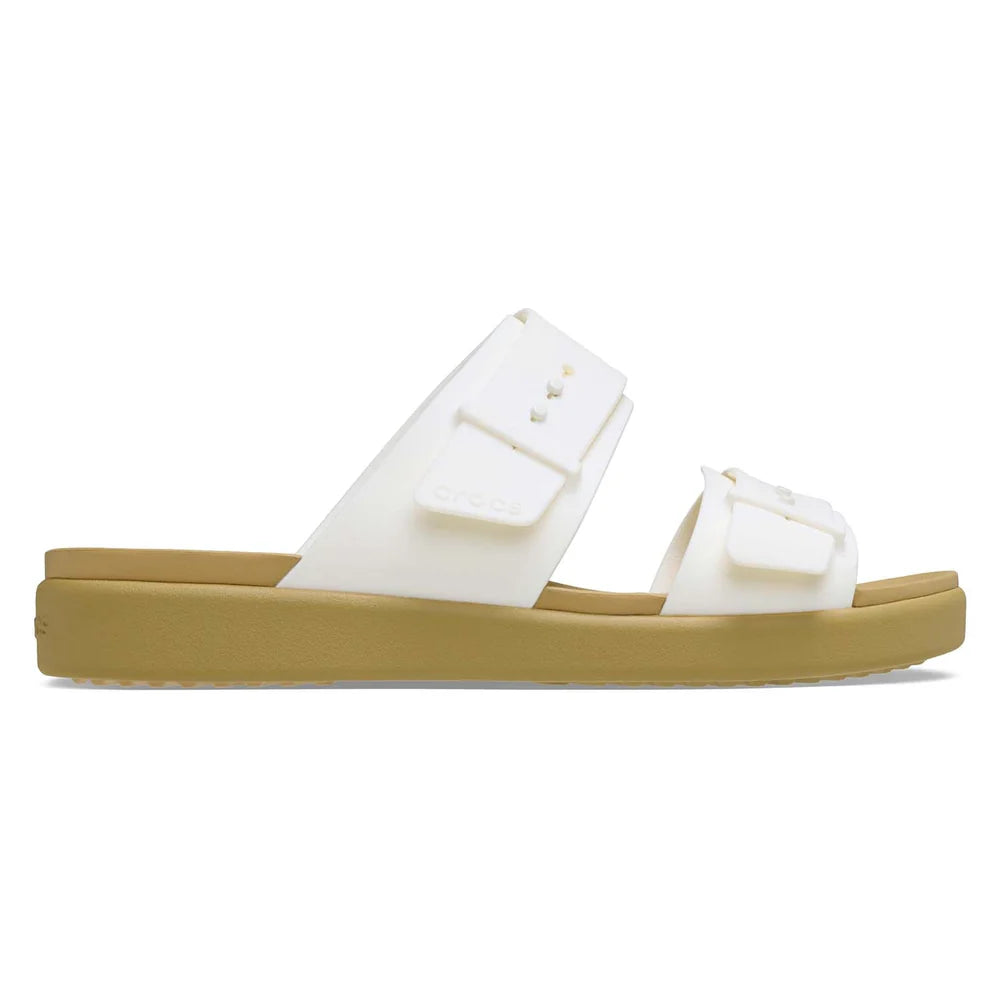 Crocs Womens Brooklyn Buckle Low Sandals-Chalk