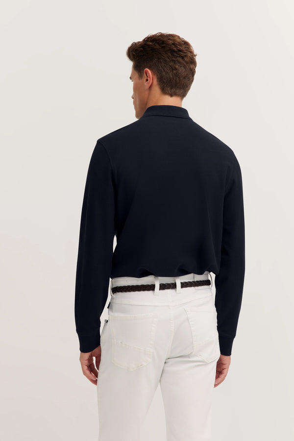 Bugatti Mens Long Sleeve Golfer In Navy