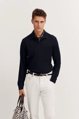 Bugatti Mens Long Sleeve Golfer In Navy