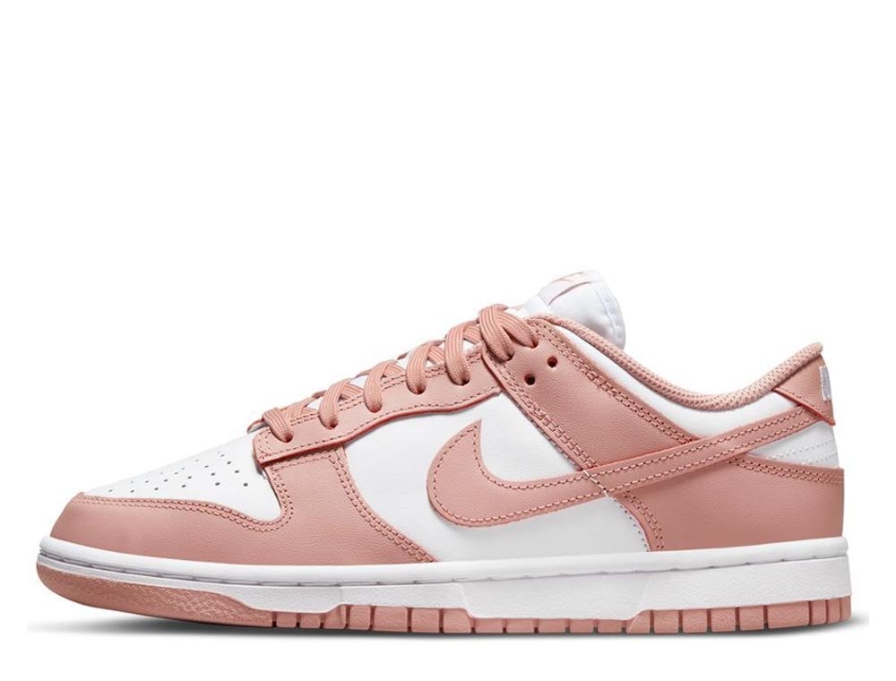Nike Womens Dunk Low Sneakers In White/Rose Pink