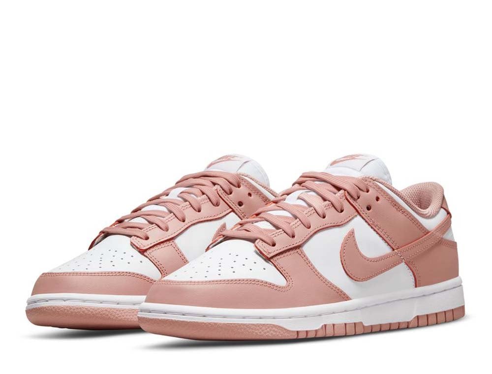 Nike Womens Dunk Low Sneakers In White/Rose Pink