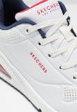 Skechers Womens Uno Stand On Air Shoes In White & Navy