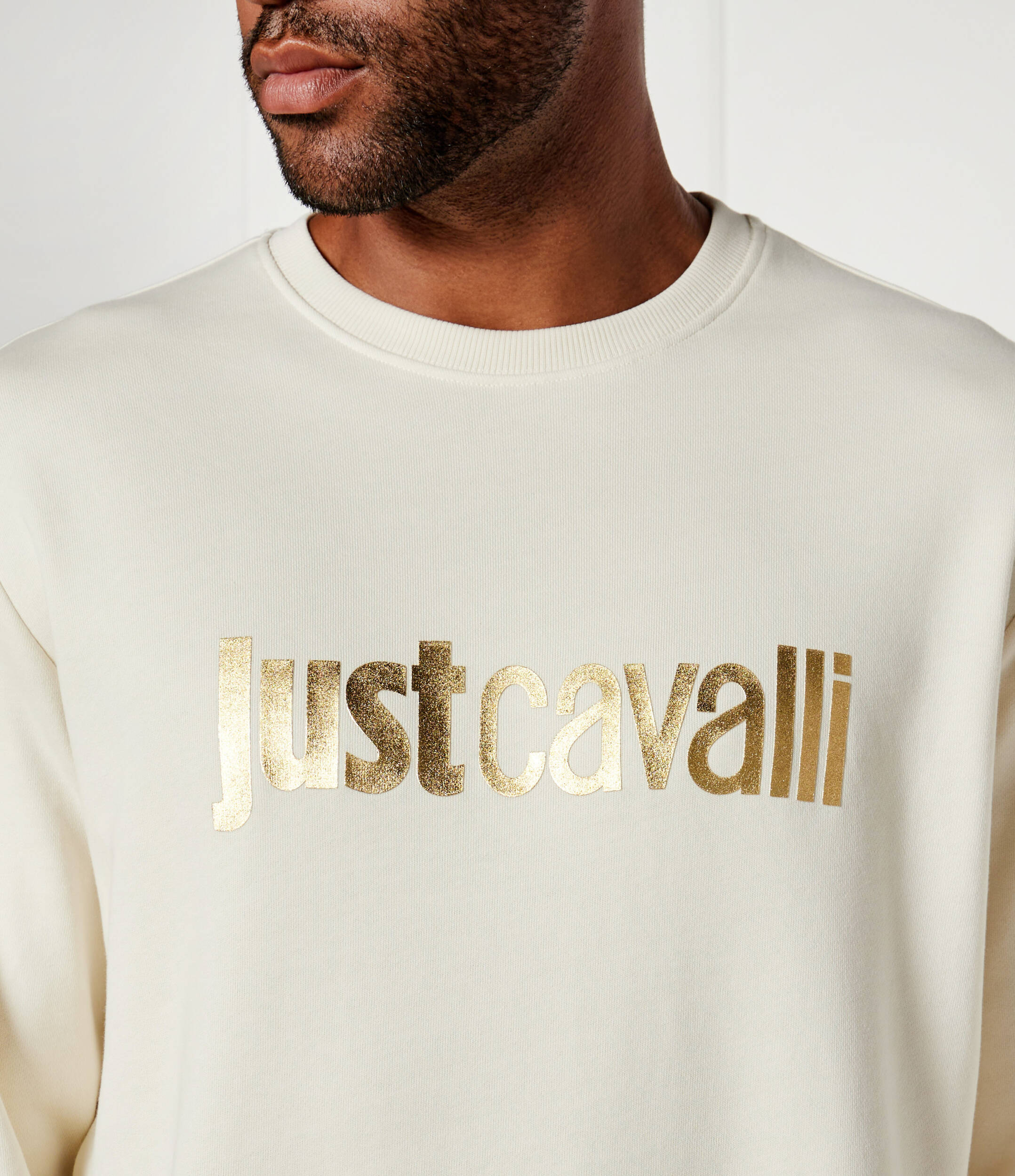 Just Cavalli Mens Cotton Fleece Sweatshirt In Off White