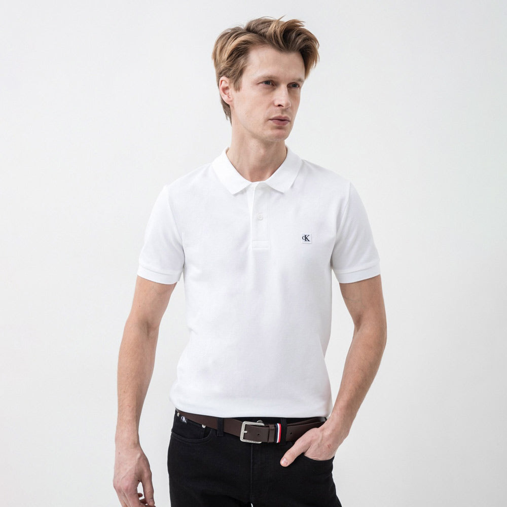 Calvin Klein Mens Embroidered Slim Golfer In White