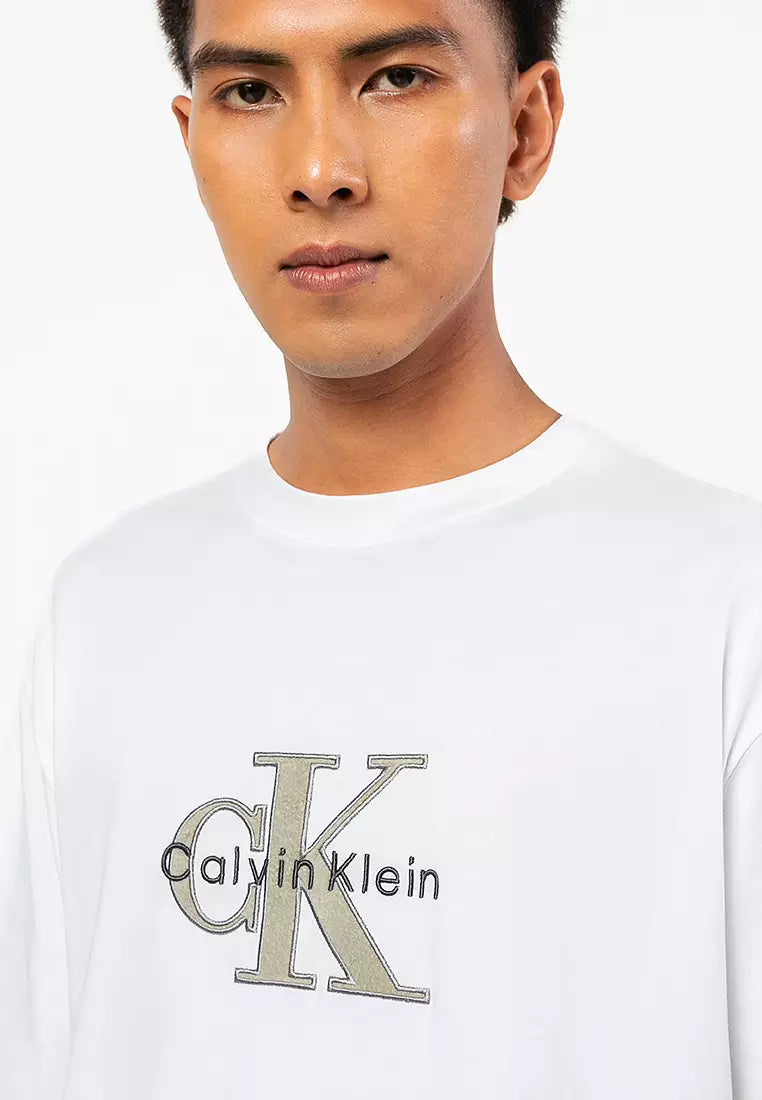 Calvin Klein Mens Tricolor Monologo Graphic T-Shirt In White