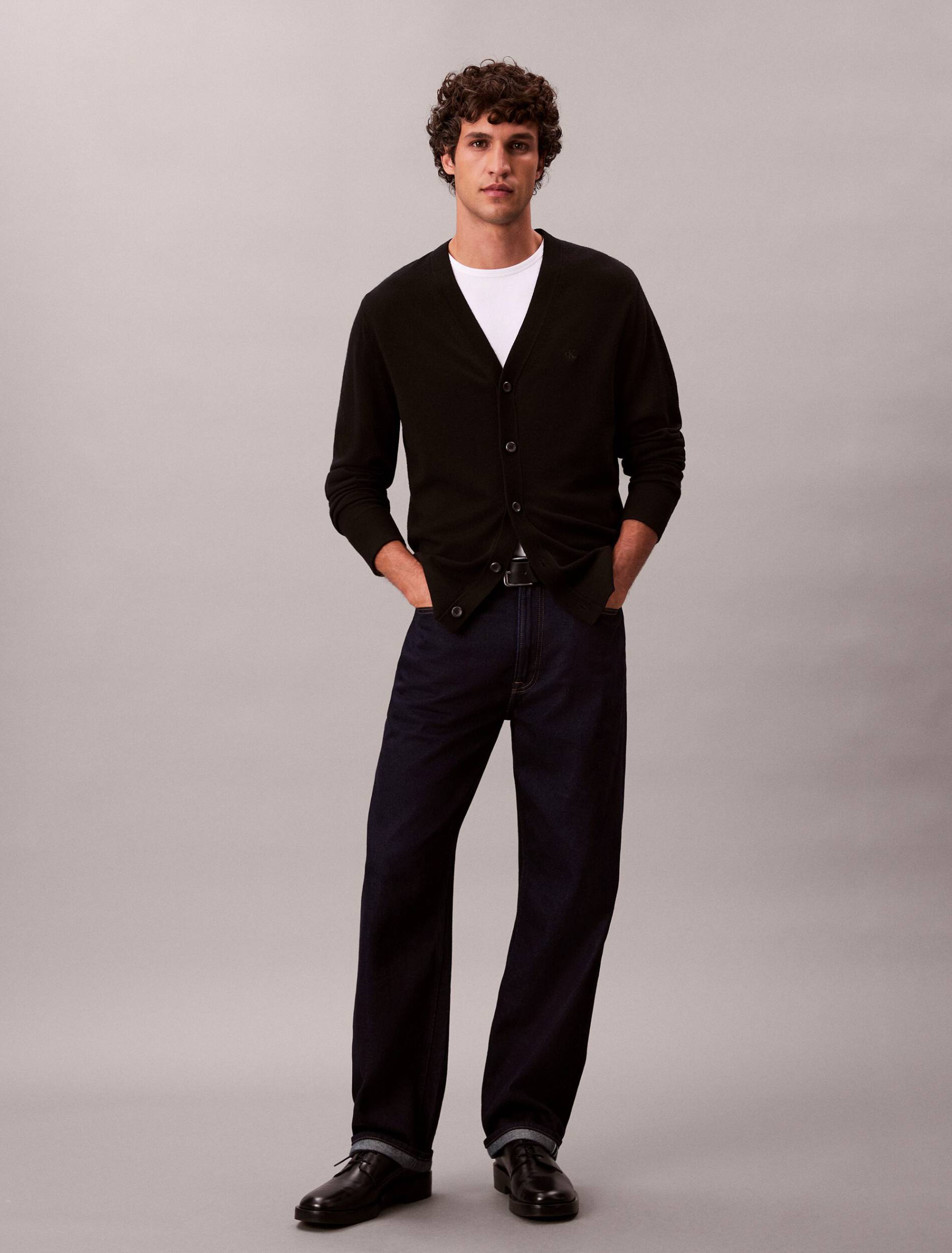 Calvin Klein Recycled Wool Comfort Cardigan In Black