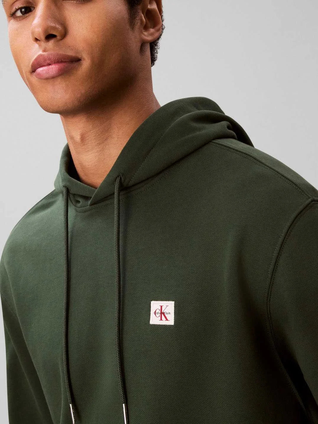 Calvin Klein Mens Terry Badge Hoodie In Dark Green