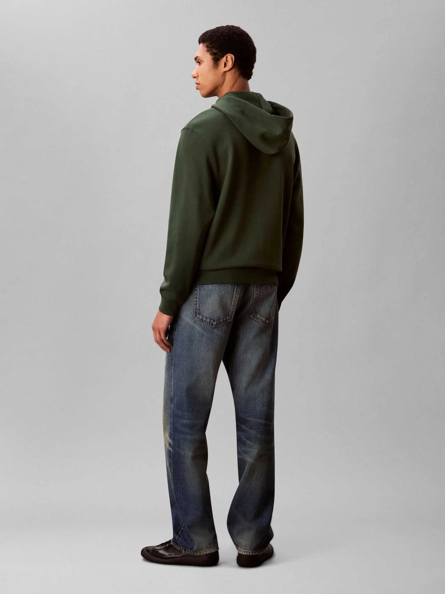 Calvin Klein Mens Terry Badge Hoodie In Dark Green