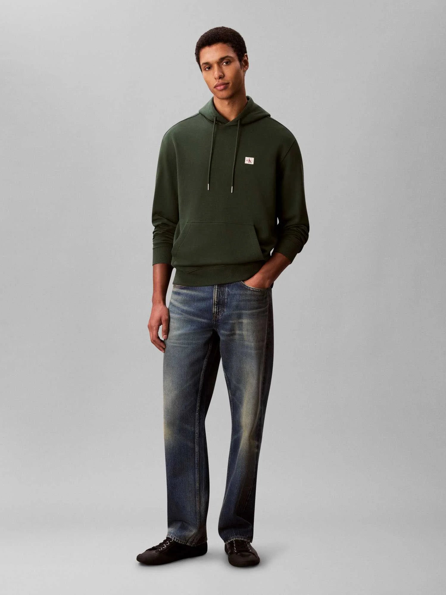 Calvin Klein Mens Terry Badge Hoodie In Dark Green