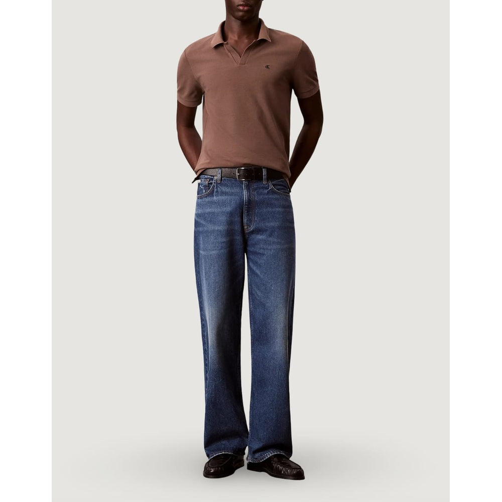 Calvin Klein Mens Short Sleeve Open Collar Casual Golfer In Dark Brown