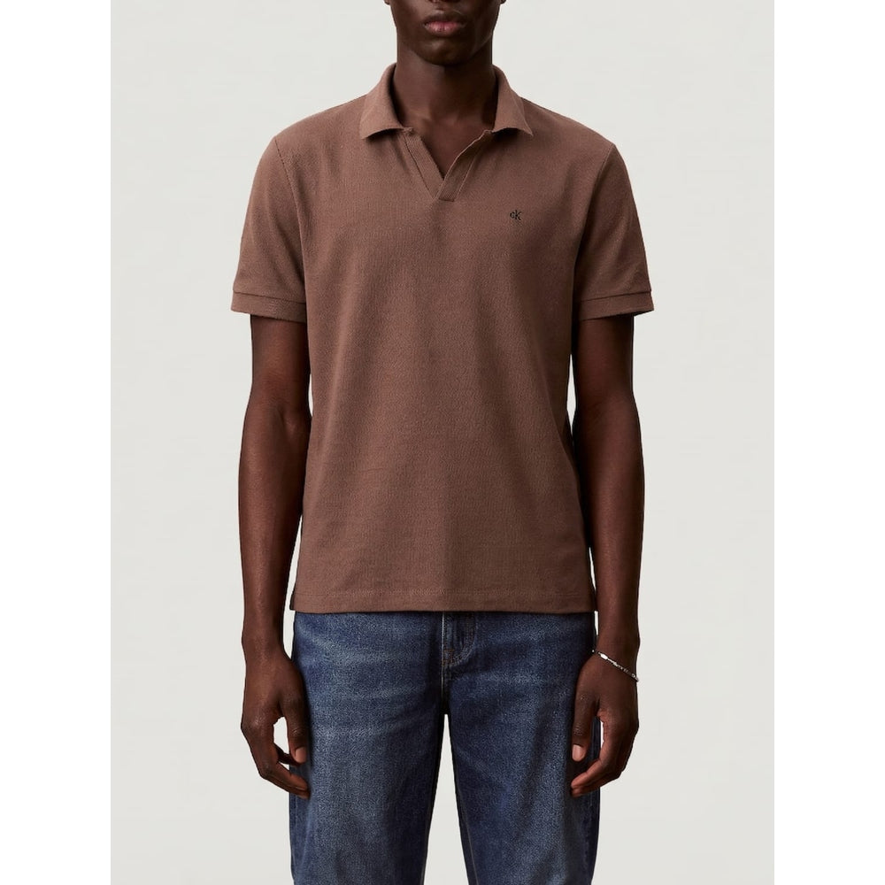 Calvin Klein Mens Short Sleeve Open Collar Casual Golfer In Dark Brown