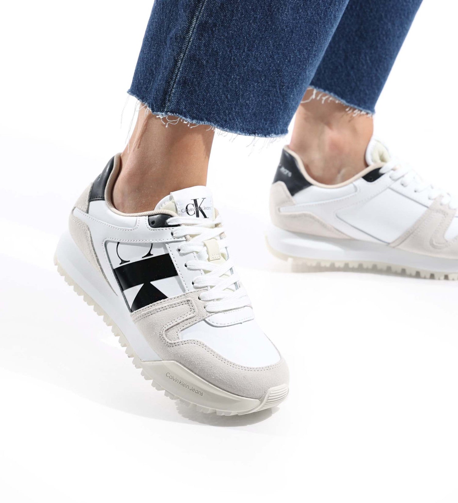 Calvin Klein Yw010520 Womens Toothy Run Laceup Sneaker White