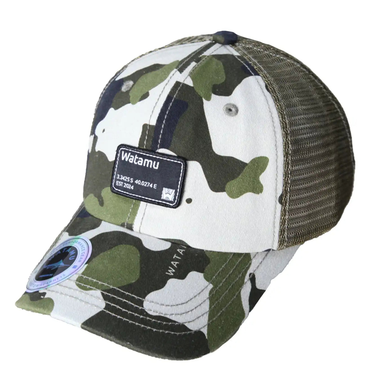 Watamu Mens Trucker Cap Tofu In Olive Camo