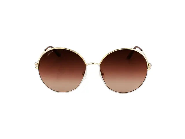 Cartier Plate Frame Sunglasses In Brown & Gold