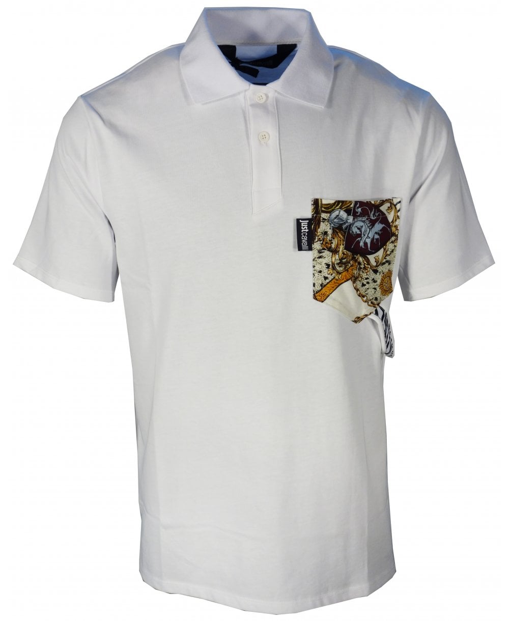 Just Cavalli Mens Pocket Contrast Golfer In White