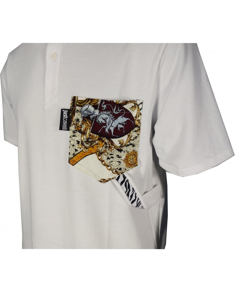 Just Cavalli Mens Pocket Contrast Golfer In White