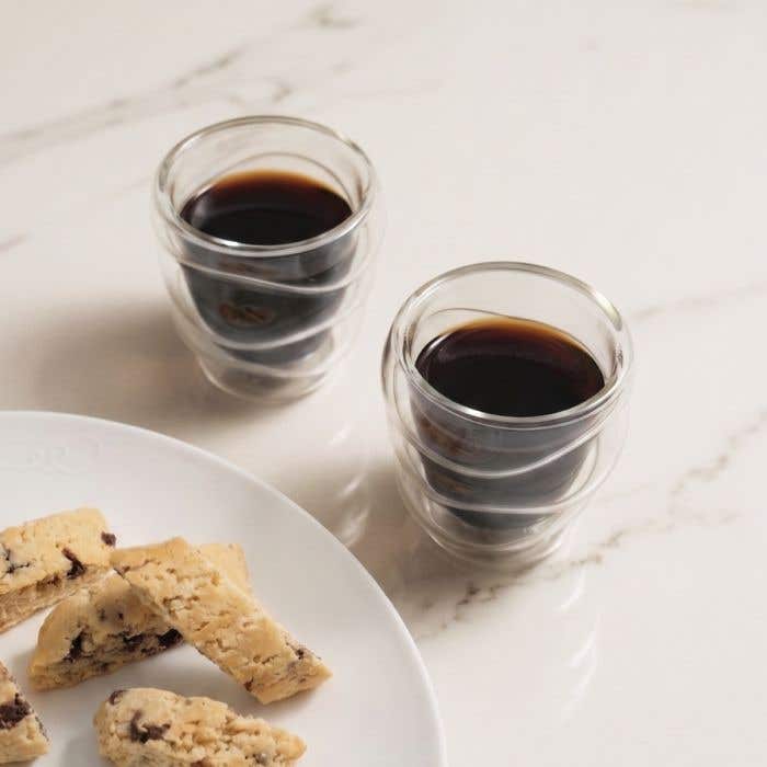 Carrol Boyes Wound Up Set of 2 Espresso Double Wall Mugs In Clear