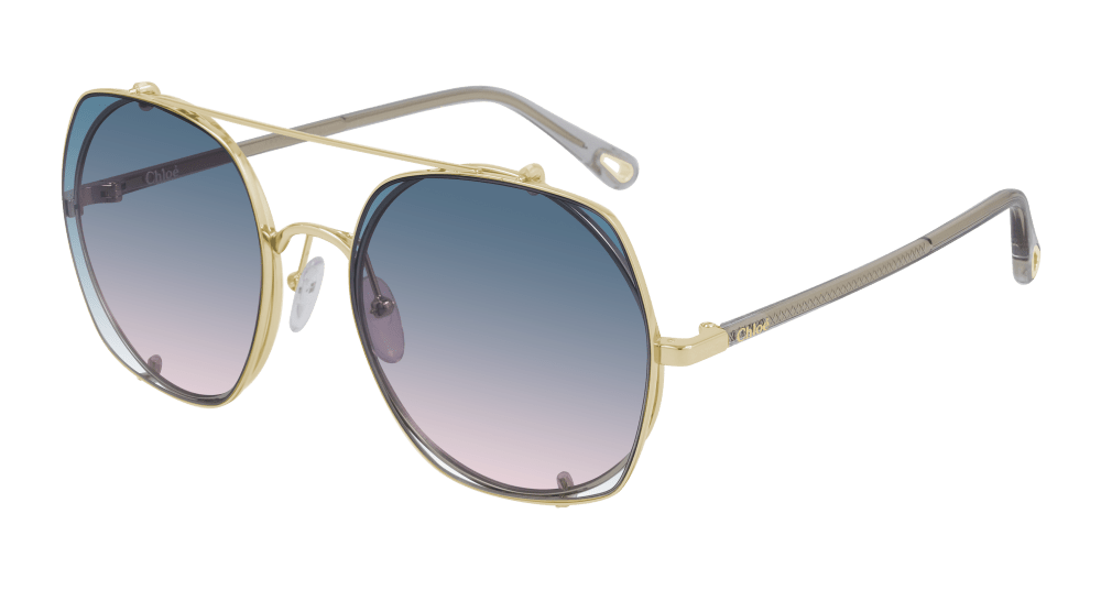 Chloe Sunglass Woman Gold Grey Light Blue CH0042S-002