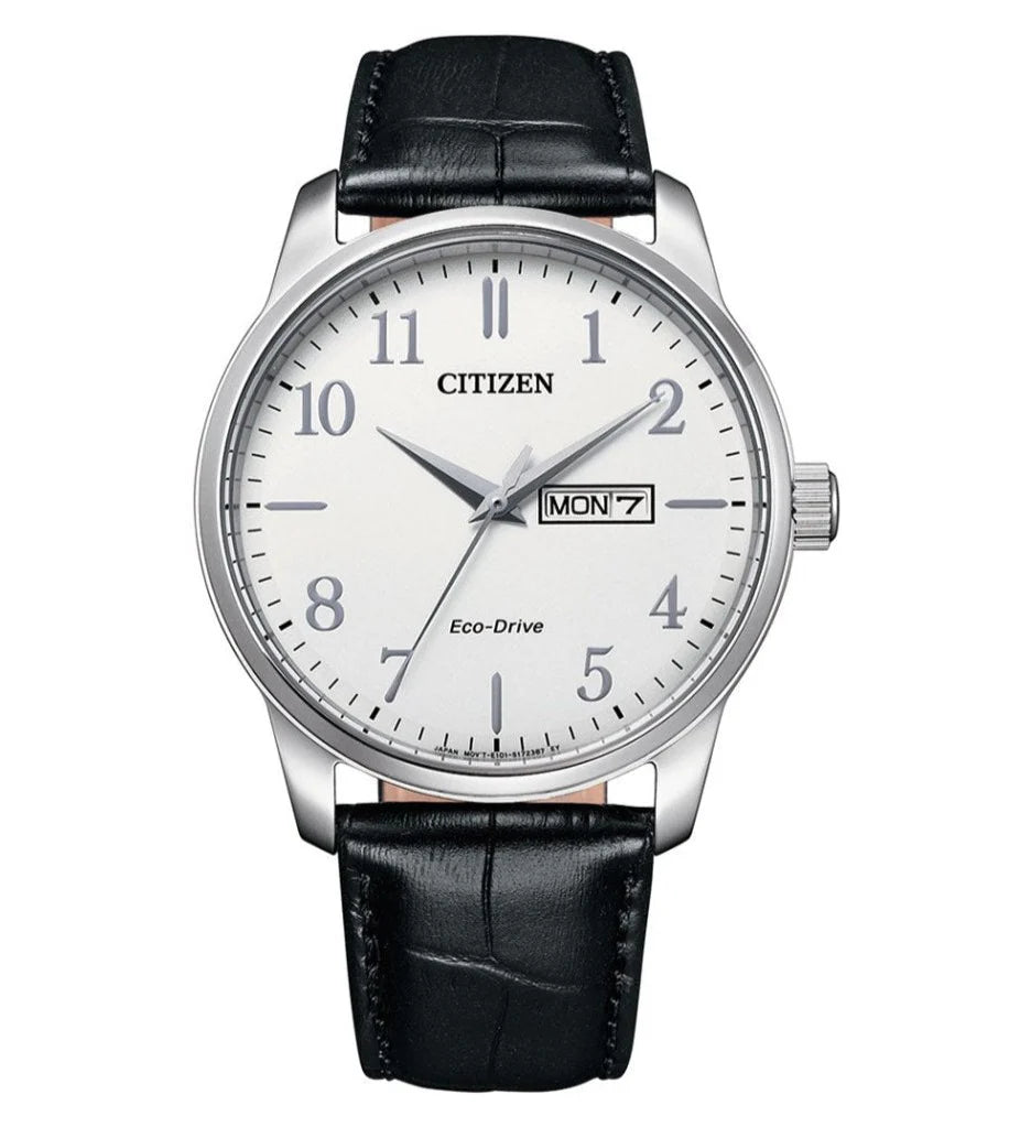 Citizen Gents Black Leather Eco Drive Watch