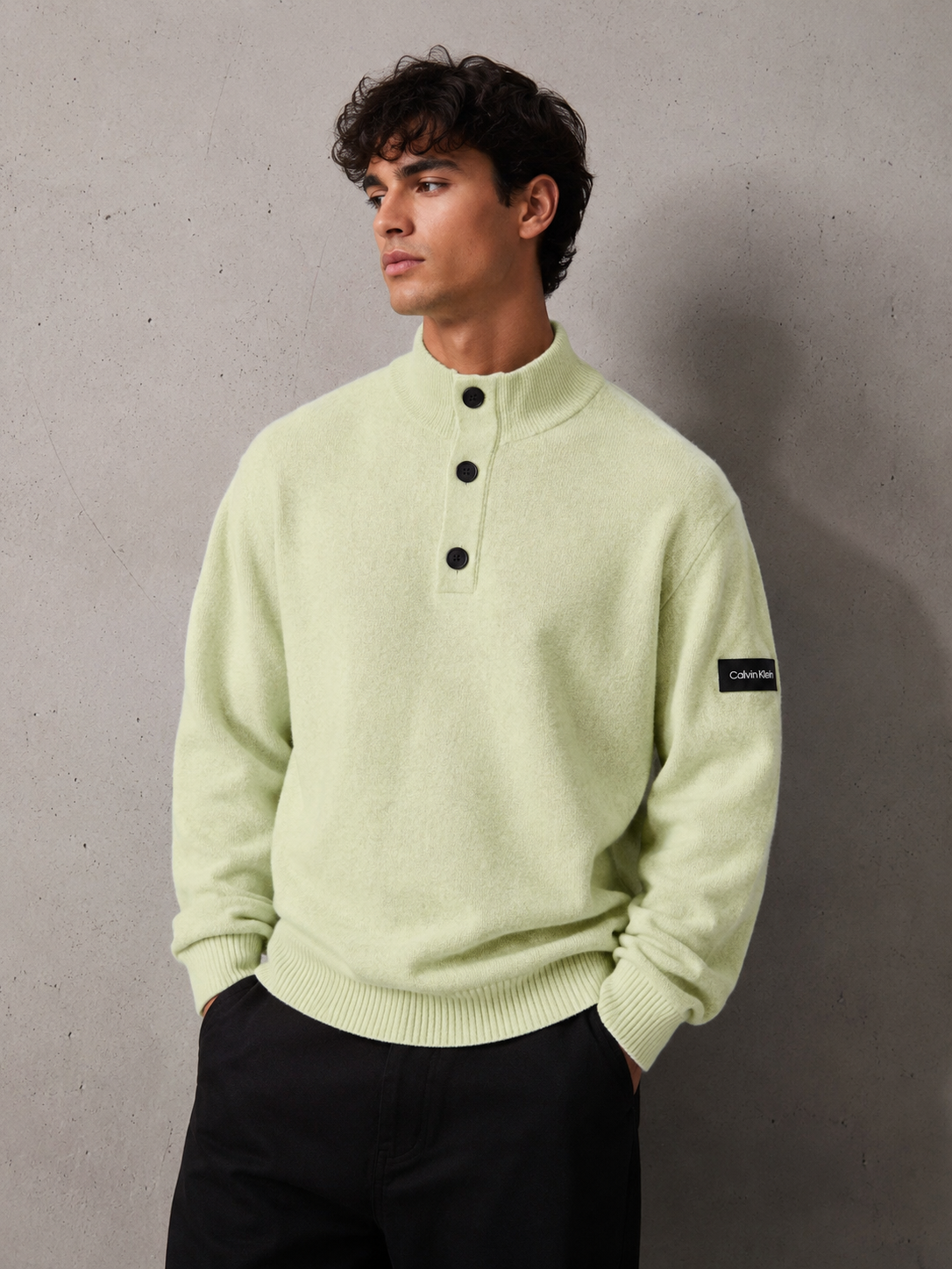Calvin Klein Lycra Blend Button Quarter Zip In Lime