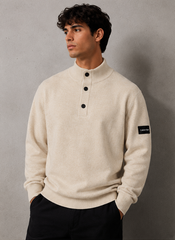 Calvin Klein Lycra Blend Button Quarter Zip In Beige