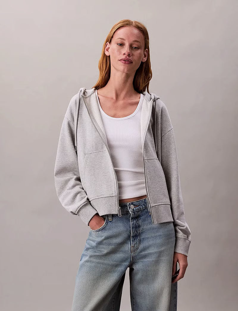 Calvin Klein Mens Archive Logo French Terry Hoodie In Grey