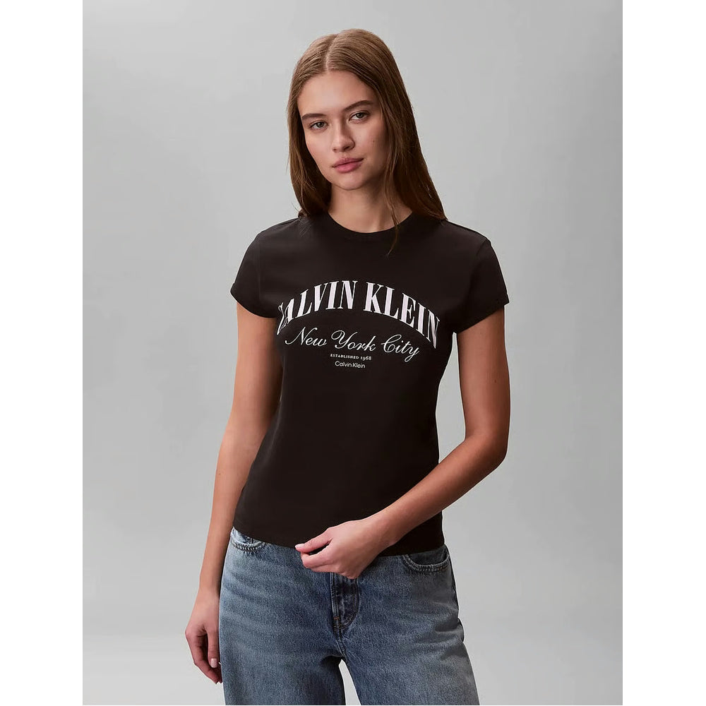Calvin Klein Womens Graphic Logo Baby T-Shirt In Black