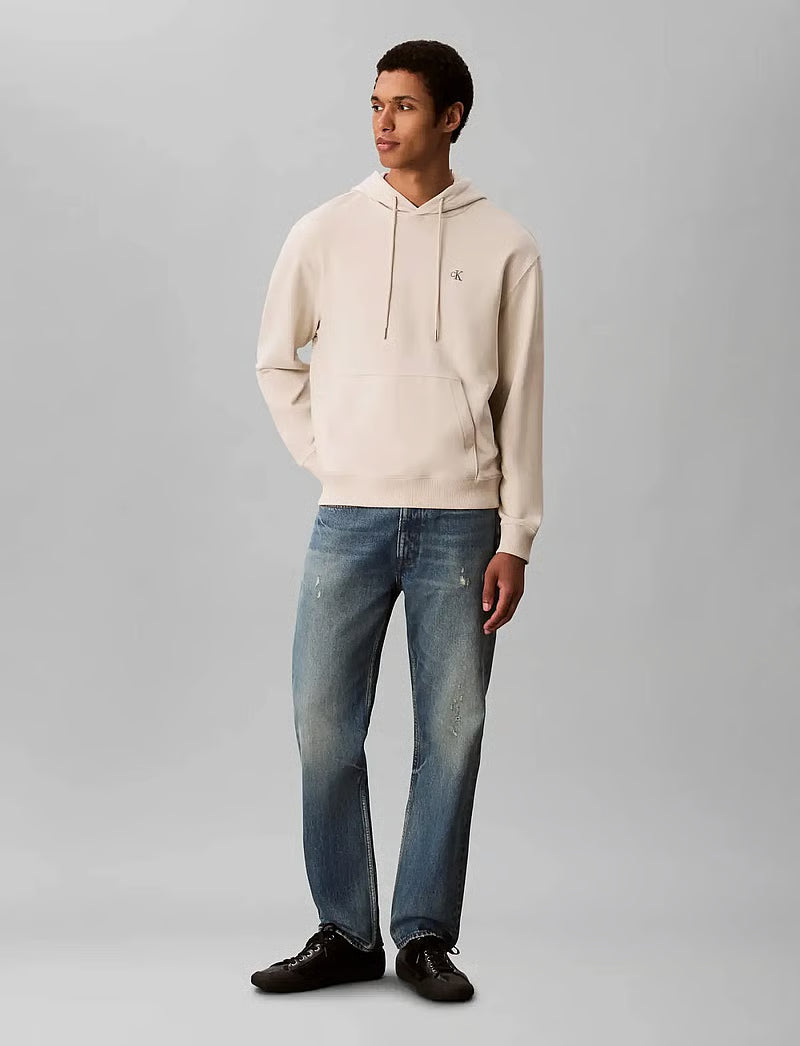Calvin Klein Mens Terry Monogram Hoodie In Off White