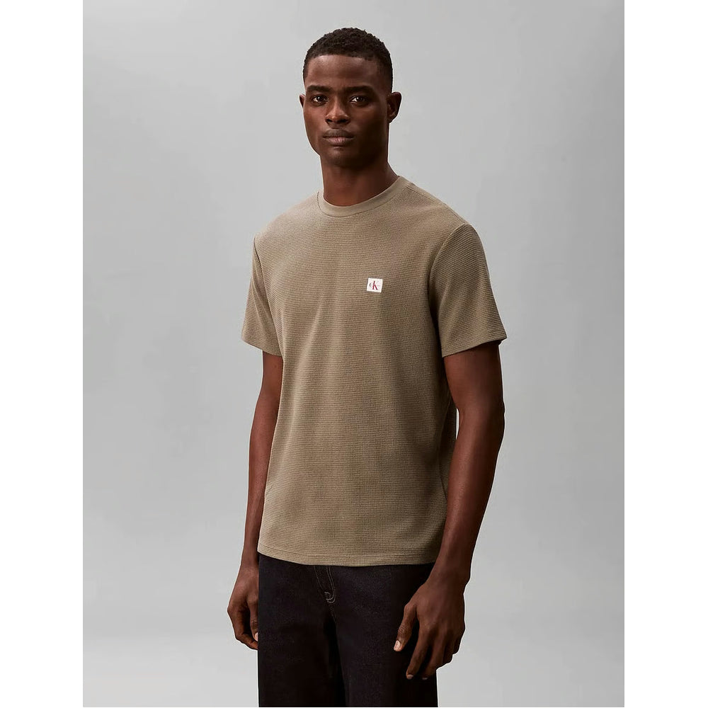 Calvin Klein Mens Waffle Crew Neck T-Shirt In Olive