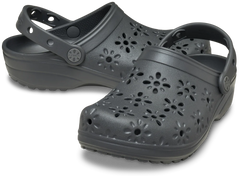 Crocs Womens Classic Floral Cutout Shoes In Charcoal