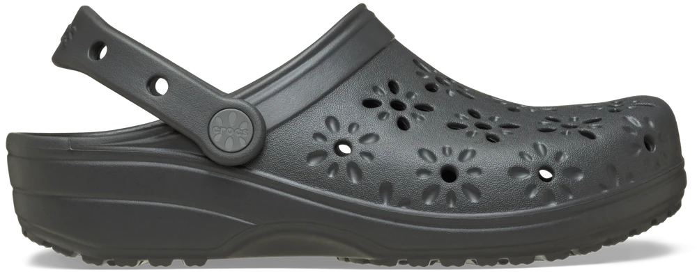 Crocs Womens Classic Floral Cutout Shoes In Charcoal