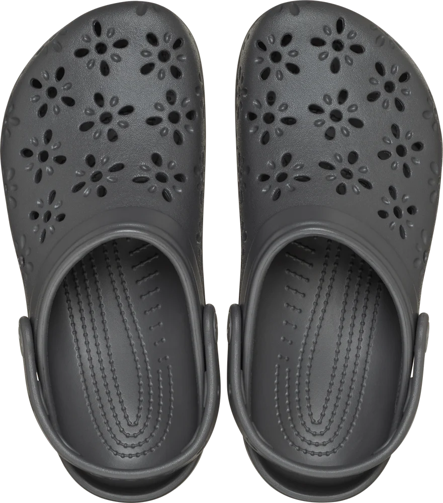 Crocs Womens Classic Floral Cutout Shoes In Charcoal