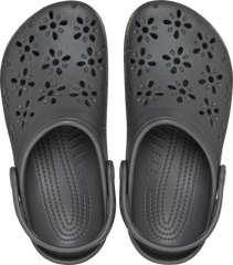 Crocs Womens Classic Floral Cutout Shoes In Charcoal