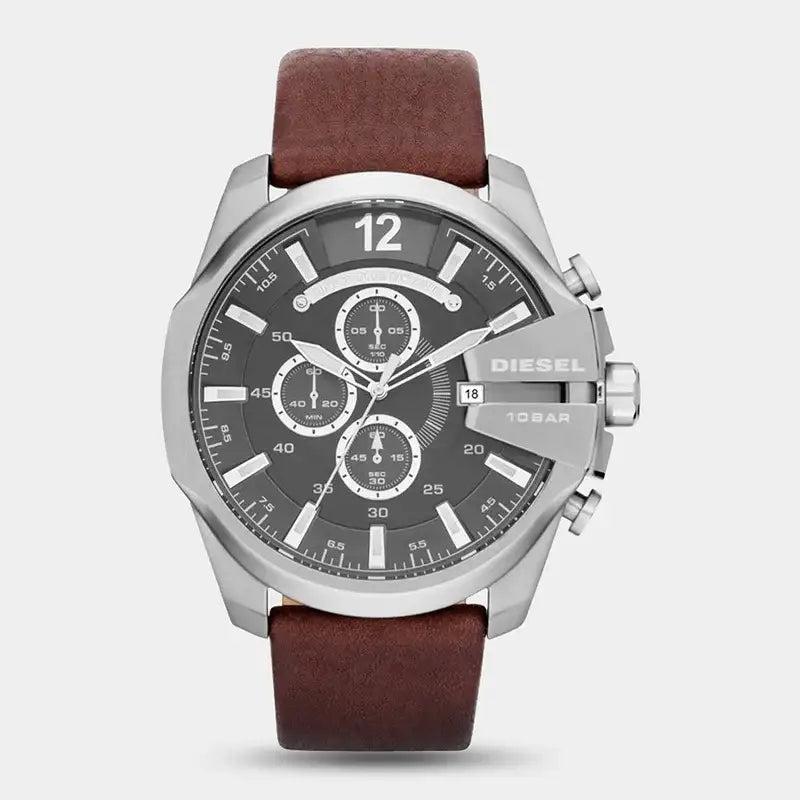 Diesel Men Mega Chief Brown Leather Black Face