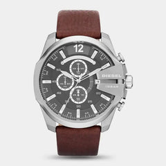 Diesel Men Mega Chief Brown Leather Black Face