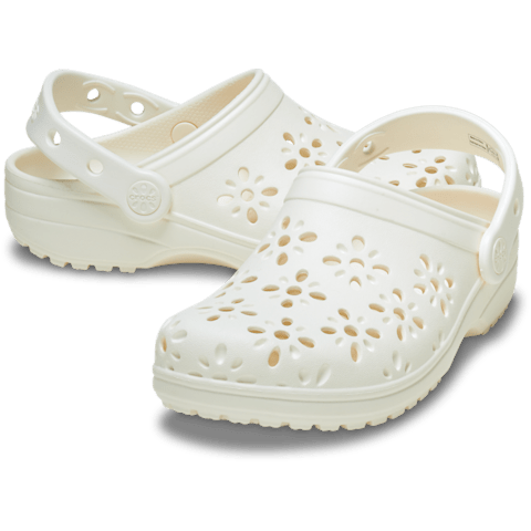 Crocs Girls Classic Cut Out Clog Shoes In Chalk