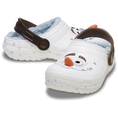 Crocs Kids Frozen Olaf Classic Clog Shoes In White & Black