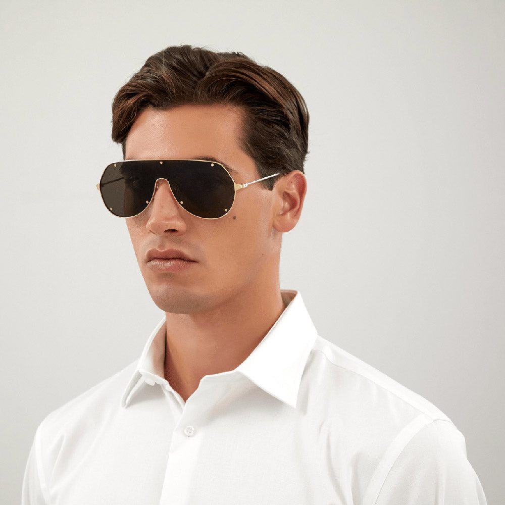 Cartier Santos de Cartier Sunglasses In Black & Gold