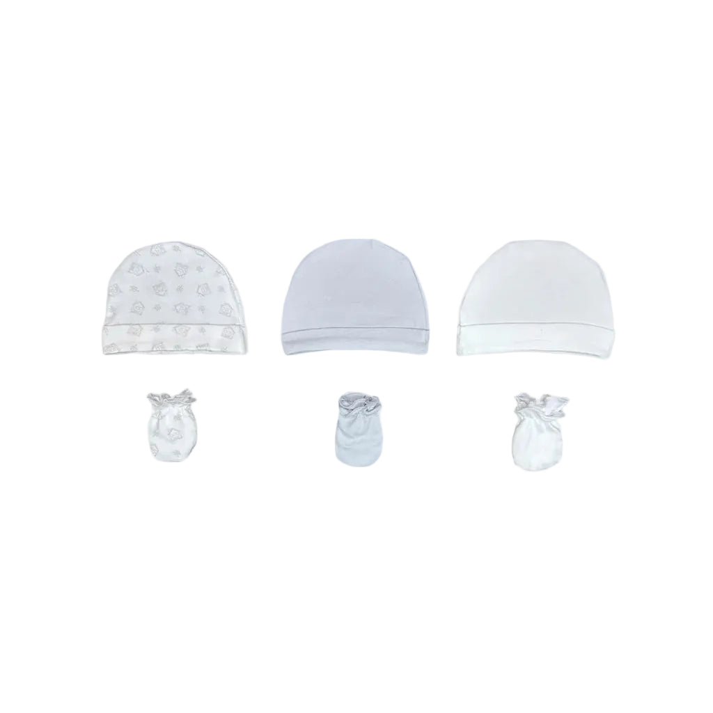 Mothers Choice 3 Pack Hats And 3 Pack Mittens In Grey And White