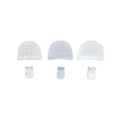 Mothers Choice 3 Pack Hats And 3 Pack Mittens In Grey And White