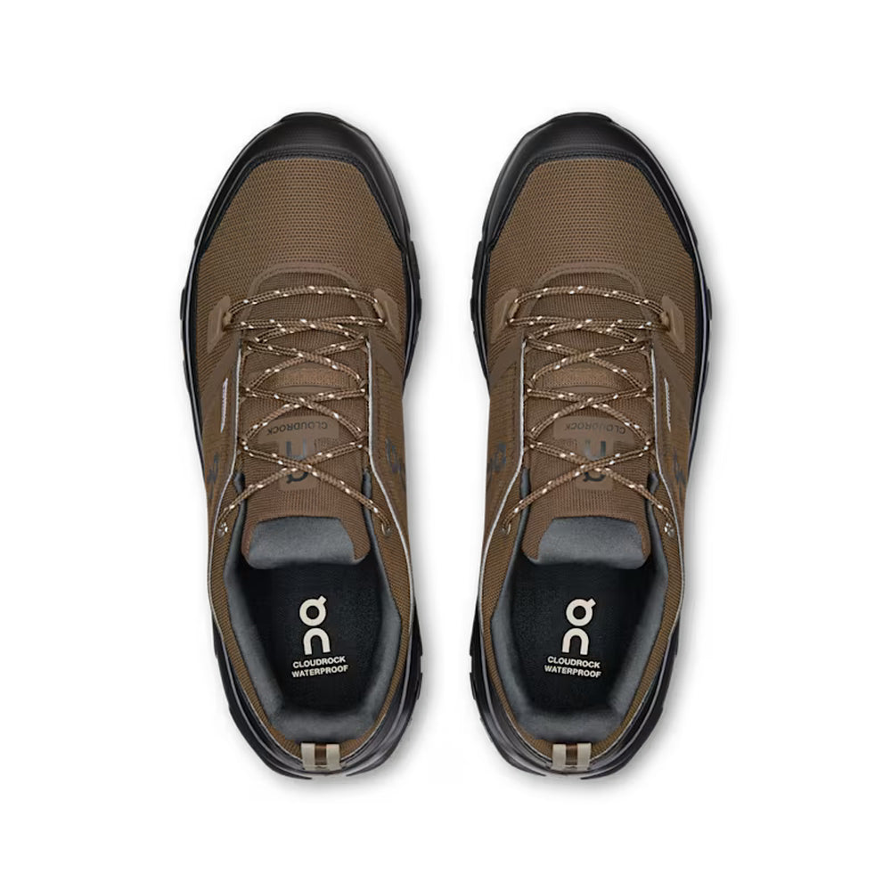 On Mens Cloudrock Low WP Shoes In Earth Black