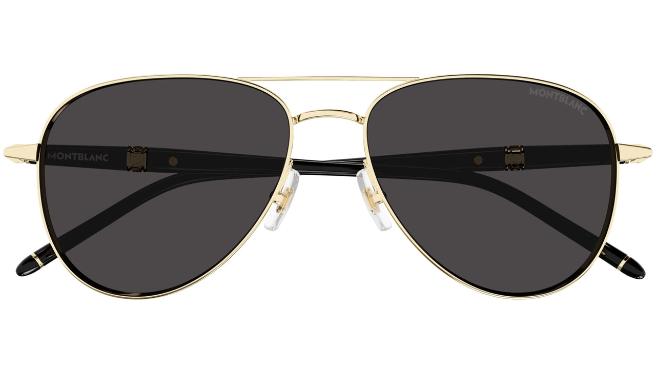 Mont Blanc Grey Lens Pilot Unisex Suglasses In White Gold