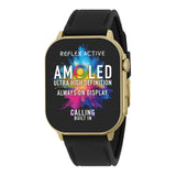 Reflex Active Mens Amoled XI Gold Case Silicone Strap Watch In Black